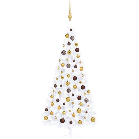Set Albero Natale Artificiale a Metà LED Palline Bianco 210cm (1/5)
