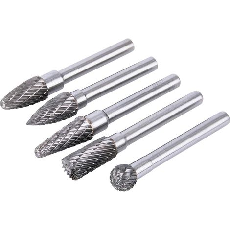 Ensemble de 5 limes rotatives à double tranchant 6×10 mm, forets en carbure de tungstène pour rectifieuse de moules, limes rotatives à gravure à tige cylindrique de 6,35 mm, adaptées au travail du bo