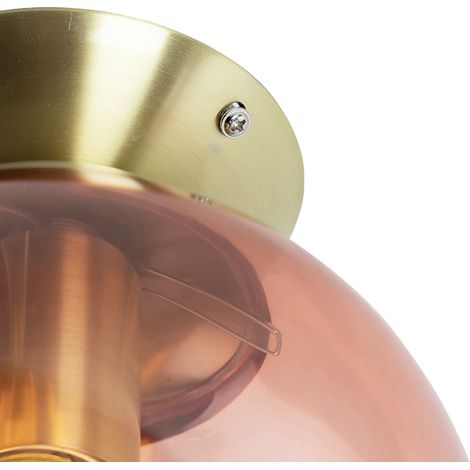 Art Deco Deckenlampe Messing mit rosa Glas - Pallon
