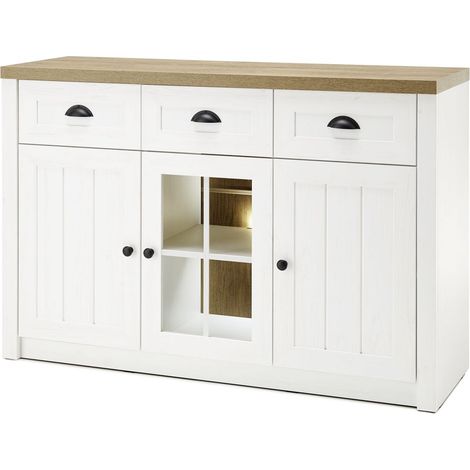 Landhaus-Anrichte Sideboard PISA-61 in Pinie weiß und Eiche hell, B/H/T ca.: 130/86/43 cm (1/5)
