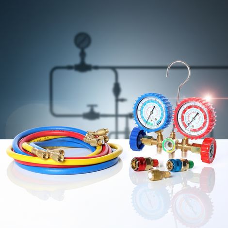 Ayuda para la instalación del aire acondicionado 2 vías R134a R22 R12 R502 con juego de mangueras y ventanilla mirilla herramientas A/C