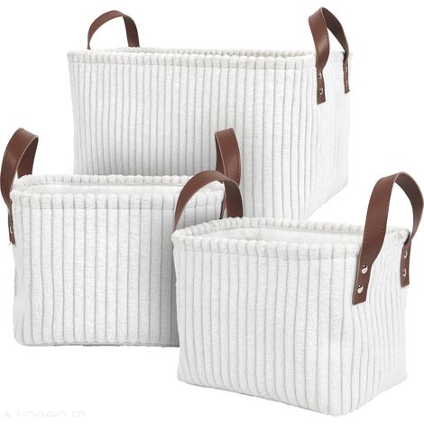 Lot de 3 paniers de rangement en velours côtelés VELVETY blanc (1/4)