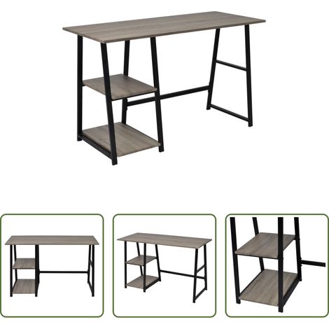 Bureau d'étude - Bureau avec 2 étagères Gris et chêne (1/5)