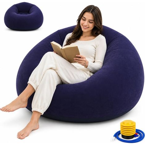 Fauteuil gonflable, chaise longue de jeu gonflable avec pompe à air, canapé gonflable floqué, pouf portable gonflable pour salon, chambre à coucher, camping, plage, piscine (1/5)
