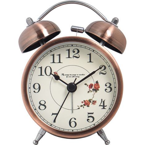 Reloj despertador clásico con campana, reloj despertador silencioso de estilo vintage retro, reloj despertador analógico con números luminosos para niños y adultos, cobre. (1/4)