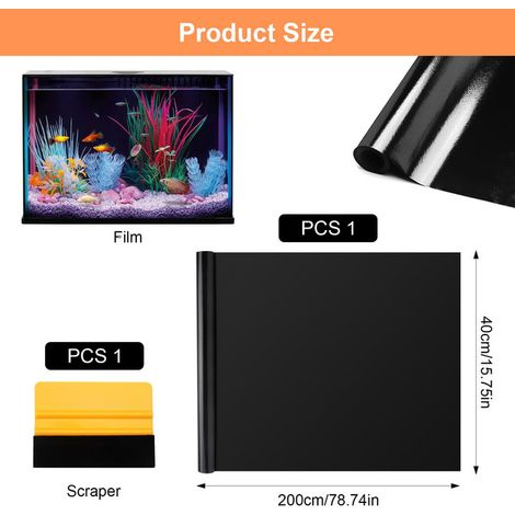 Film de Fond d'Aquarium Noir Autocollant Décoration Fond de Cuve Occultant Double Face Imperméable Film Électrostatique pour Aquarium et Terrarium 40x200 cm avec Racloir
