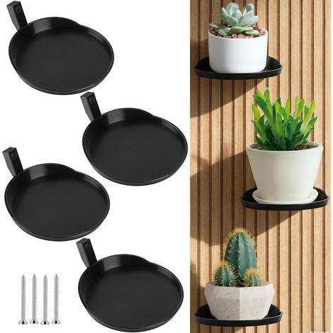 Lot de 4 assiettes murales noires pour panneaux acoustiques, support pour plantes, supports de plantes, panneaux acoustiques, porte-manteau et étagère (1/5)