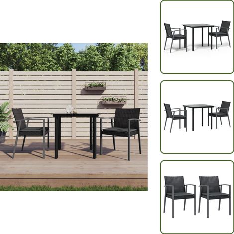 The Living Store Ensemble à manger de jardin 3 pcs coussins résine tressée acier - Chaise de jardin (1/5)