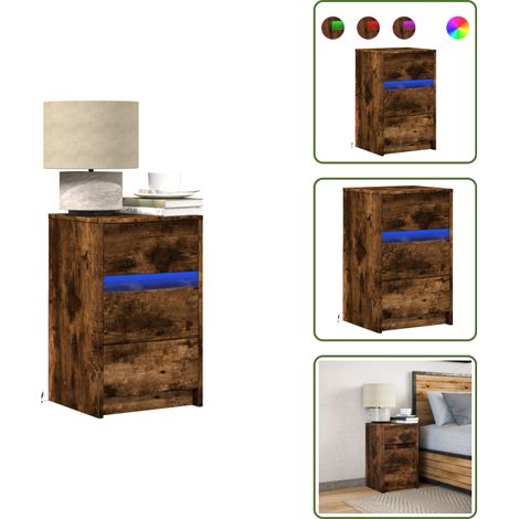 Rangement chambre - vidaXL Armoire de chevet et lumières LED chêne fumé bois d'ingénierie - Table de chevet (1/5)