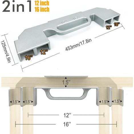 Cadre 2 en 1 Argent Outils pour ossature, montants d'ossature centimétriques, outils de traçage, dispositifs de fixation pour ossature, supports de panneaux de menuiserie, serre-joints. (1/5)