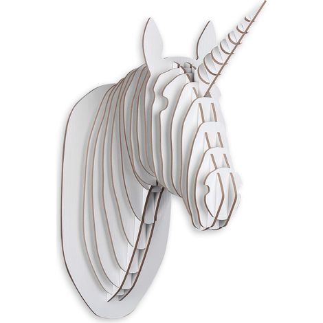 Figura UNICORNIO 3D Grande Madera Pared Color Blanco 55 x  39 x 22 cm - SpazioLuzio