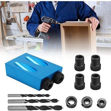 FENOPLASTICA14PCS Gabarit de Trou de Poche, 15° Guide de Menuiserie Positionneur de Trou Oblique, Localisateur de Trou Oblique d'Alliage d'Aluminium avec Adaptateur pour Trou de 6/8/ 10mm, (1/5)