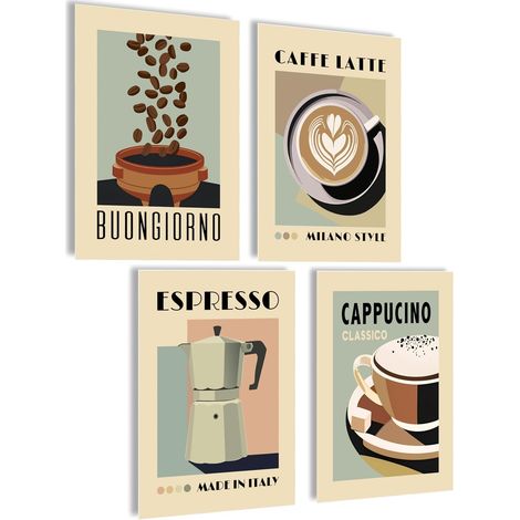 CCYKXAPoster café - Images de café - Tableau mural pour la cuisine - Poster esthétiqueDécoration de salon et cuisine - Café esthétique - 4 x A4 - Sans cadre (1/5)
