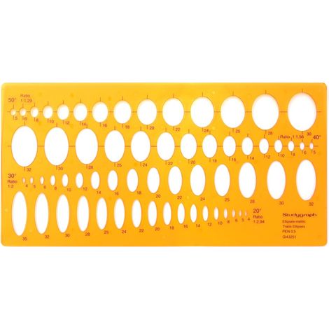 Normographe pour Dessin Technique, Carte et Schémas - Architectographe - Trace Ellipses Isométriques - Plastique Résistant Anti-choc - 62 Formes de 20 à 50 degrés (1/2)
