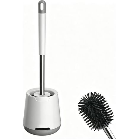 Brosse WC Silicone - Brosse Toilette et Supports, Anti-Goutte, Antibactérienne, Balai WC Ventilée, Séchage Rapide sans Odeur, Balayette WC Montage Mural/au Sol, Salle de Bain et WC, Blanc (1/5)