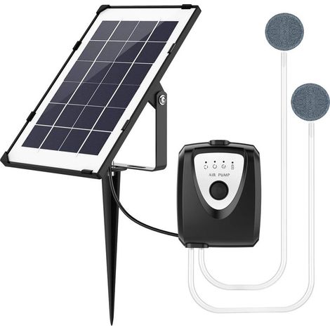 Solar air pump, aquarium aerator, pond aerator with aquarium oxygen tube and air stone (black) (1/5)