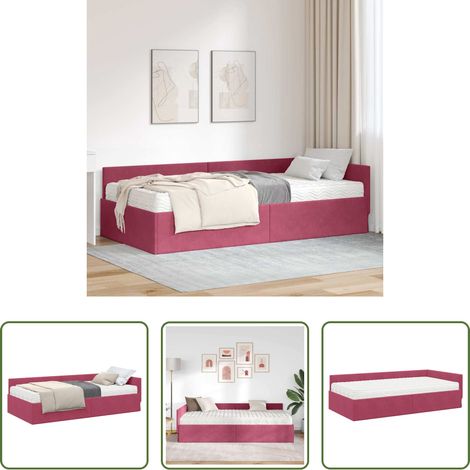Matelas intégré - Cadre de lit d'angle avec matelas Autre 2 pcs Vert Velours (1/5)