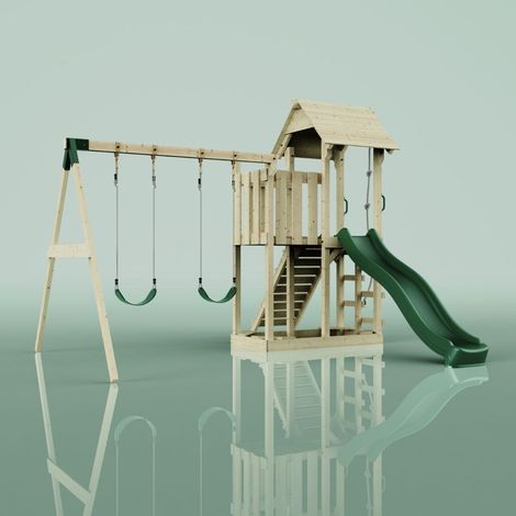 Aire de jeux PolarPlay Uppsala Vert 357 x 373 cm Balançoire pour enfants