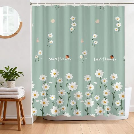 Rideau de Douche Anti Moisissure 180 x 180 cm Rideau Douche Vert Fleurs Tissu Polyester Imperméable Lavable Rideau Baignoire avec 12 Crochets (1/5)