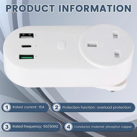 Intelligente WLAN-Steckdose 16A 2-Loch USB+Typ-C Stecker