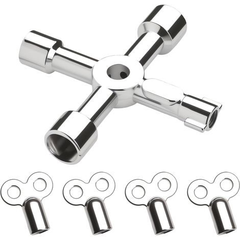 Cle Purge Radiateur, Clé Universelle à 4 Voies, Clé Armoire Electrique avec 4 Pcs Cle TriangleClé de Placard de Compteur robinet, compteur de gaz, vanne d'eau, armoire électrique (1/5)