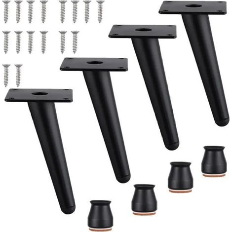 4 Pieds de meuble, Métal noir 15CM, Charge 300KG, avec vis et patins, pour canapé lit table (1/5)