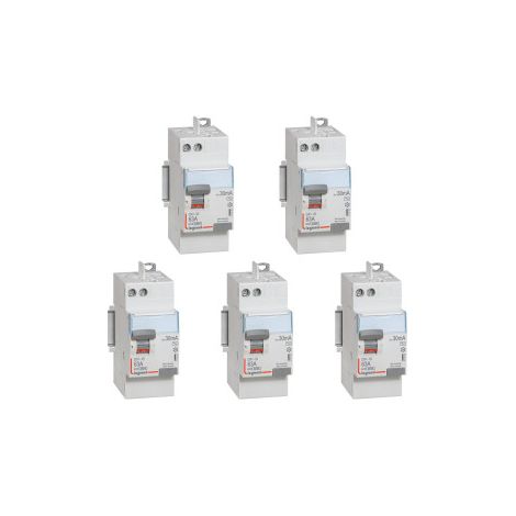 Legrand - LOT de 5 inter diffu00e9rentiels DX3 - ID 2x63A - 30mA AC - Ru00e9f. : 411650 x 5 (1/5)