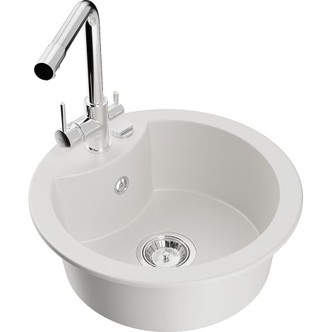 Mexen Diego fregadero de granito de 1 cubeta con grifo de cocina Duero, blanco - 6512-20-671600-00 (1/5)