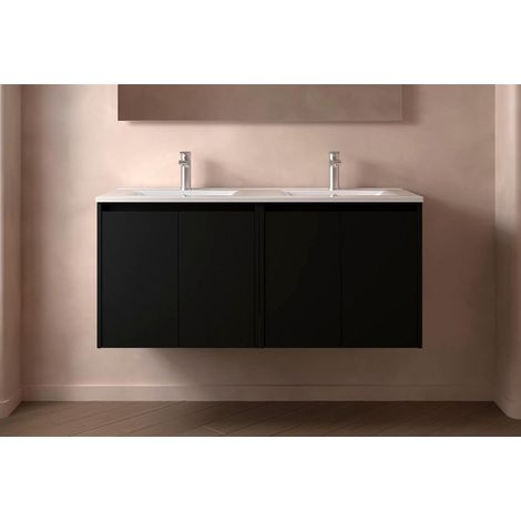 Noja armoire sous-lavabo 1200 4 portes + lavabo Satin noir (1/2)