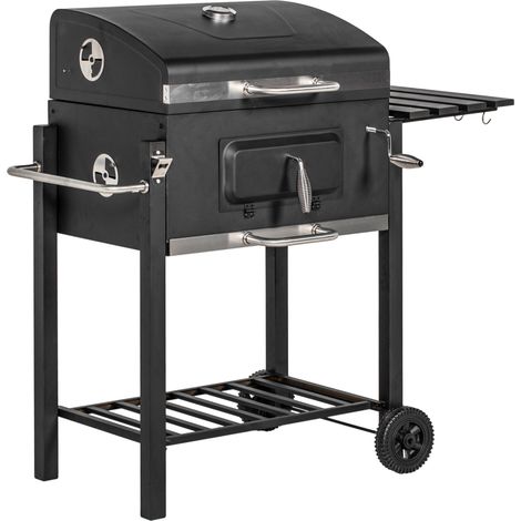 Barbacoa de carbón con carro y tapa de acero inoxidable negro 113x65x108 cm MODENUIT (1/5)