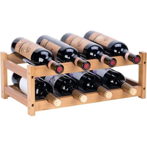 Casier à vin - Porte-bouteilles en bambou - 2 niveaux - 8 bouteilles (1/5)