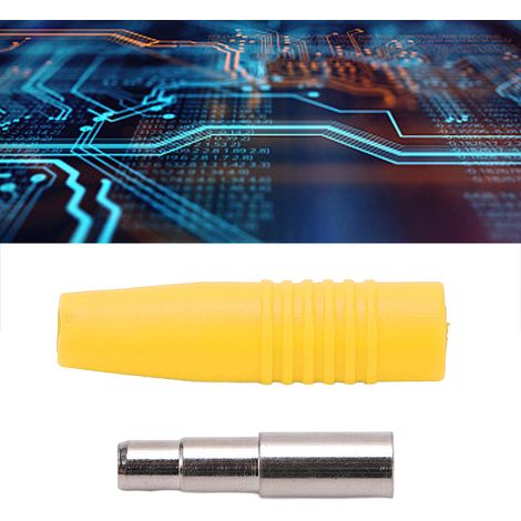 22.041 Prise femelle banane 4 mm, cuivre pur nickelé, métal avec gaine, connecteur, fiche ronde, accessoire jaune. (1/5)