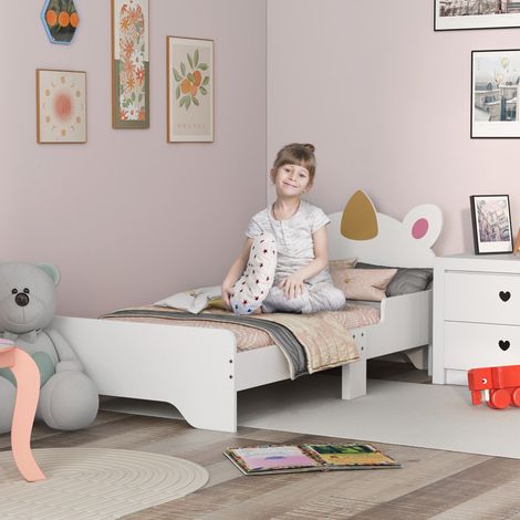Mobilier Lit enfant d'enfant design licorne 3 à 6 ans sommier à lattes inclus capacité de charge 80 kg 143 x 74 x 67 cm - rose