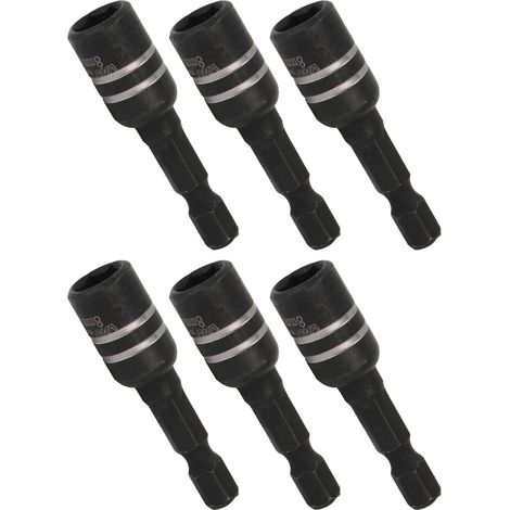 Jeu de 10 embouts de vissage magnétiques hexagonaux M8 x 48 mm (queue de 6,35 mm), noirs, pour perceuse à percussion