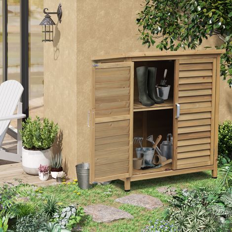 Armoire de jardin abri jardin remise pour outils sur pied dimensions 87L x 46,5l x 96,5H cm étagère portes persiennes toit bitumé jaune