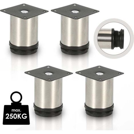 4 gambe per mobili, gambe per mobili in acciaio, XU, acciaio inossidabile, diametro 40 mm, altezza 80 mm, nero, altezza regolabile - KZQ (1/4)