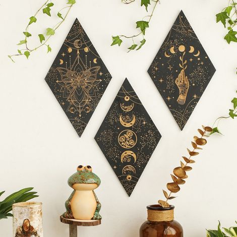 3 Pcs Phases de lune - Décoration murale - Mandala - En bois - Style bohème - Pour chambre à coucher, salle à manger, salon, bureau, cuisine, couloir (1/5)