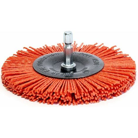 Brosse poncage nettoyage Bois pour Visseuse/Perceuse. Brosse Circulaire 100mm en Nylon AGRESSIF à queue hexagonal 1/4 '(6.35 mm Carivent (1/5)
