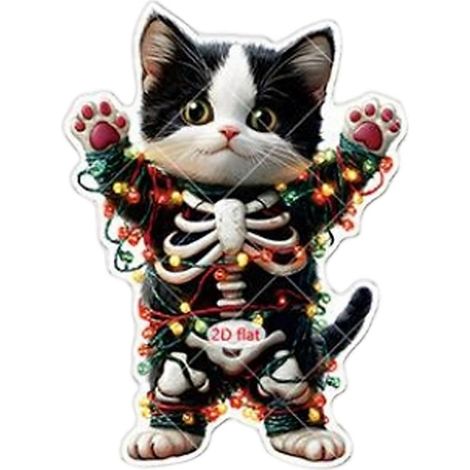 Schwarze Skelettkatze als Acryl-Hängefigur – Halloween-Deko für Auto, Rückspiegel, Zuhause, Tasche & Geschenk (1 Stück) Mehrfarbig (1/5)
