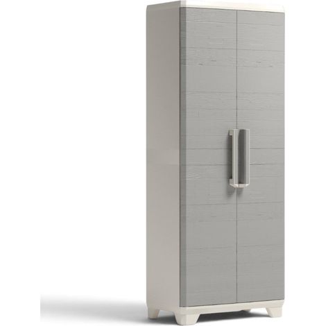 Armadio linear wood portascope lucchettabile in resina con 3 ripiani laterali regolabili e 2 ante Keter (1/5)