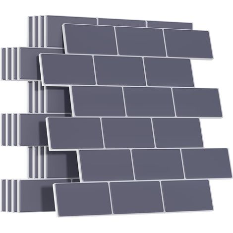 Plus épais Adhesive pour Cuisine Salle de Bain, Faux Carrelage Adhesif Mural, Style Métro 3D (5 Pièces, Gris Foncé) (1/5)