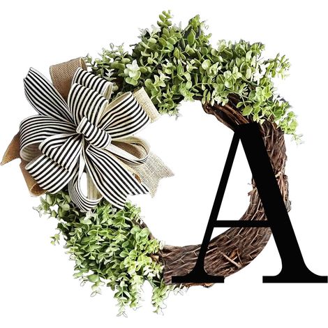 Türkranz mit Buchstabe A und Schleife – Dekorativer Kranz für Zuhause, 36 cm, Grün – Holz und Kunststoff – Geschenkidee (1/2)