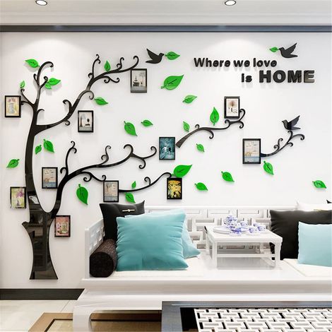 Sticker mural arbre 3D à faire soi-même avec cadre photo, décoration murale verte pour chambre d'enfant, salon ou chambre à coucher. (1/5)