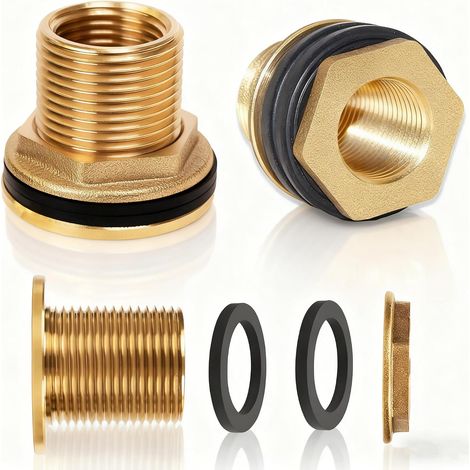 2 Pièces Raccord en Laiton pour Réservoir D'eau, Raccord Citerne Eau de Pluie, Avec Filetage Extérieur 3/4" x Filetage Intérieur 1/2" pour l'eau Tape Des Barils de Pluie des Réservoirs d'eau (1/5)