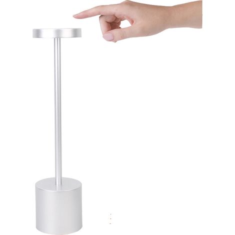 Argent , Lampe de table sans fil rechargeable, 3600mAh lampe de bureau LED en métal design charge usb, 3 modes de couleur, pour chevet, exterieur, terrasse, restaurant (1/4)