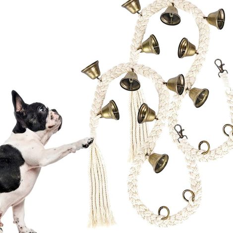 Due campanelli per cani per l'addestramento alla pulizia, campanelli da appendere fatti a mano, pomelli per porte, facili da suonare per i cuccioli, segnalano quando uscire, 75-78 cm. (1/4)