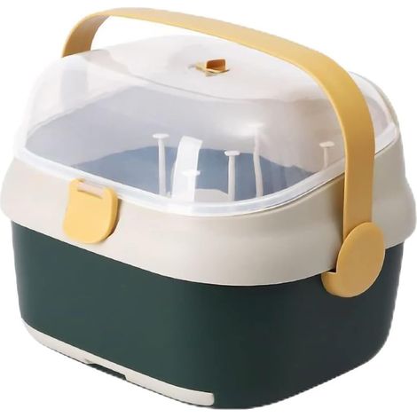 Égouttoir à bouteilles avec couvercle – Boîte de rangement verte en PP – Support de séchage – (1/5)