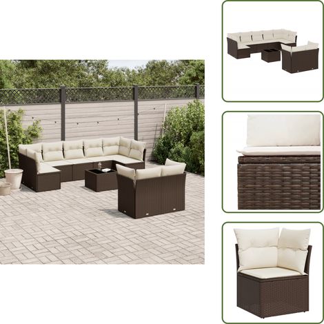 10-tlg. Garten-Sofagarnitur mit Kissen Braun Poly Rattan - Garten Sofagarnitur - Garten Sofagarnituren - Outdoor Sofagarnitur - Sofagarnitur Terrasse