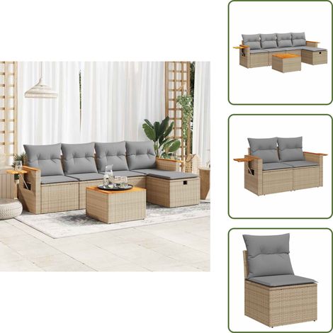 6-tlg. Garten-Sofagarnitur mit Kissen Beige Poly Rattan - Gartensofa Set - Garten Sofa Set - Outdoor Sofa Set - Garten Sofagarnitur (1/5)
