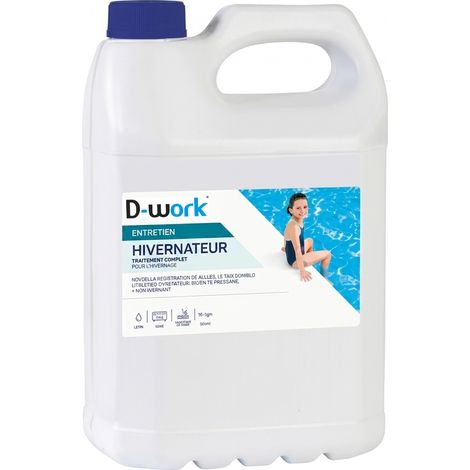 Produit d'Hivernage Piscine 5 l - Algicide et Bactéricide Non Moussant - Protection et Entretien Efficace - D-Work